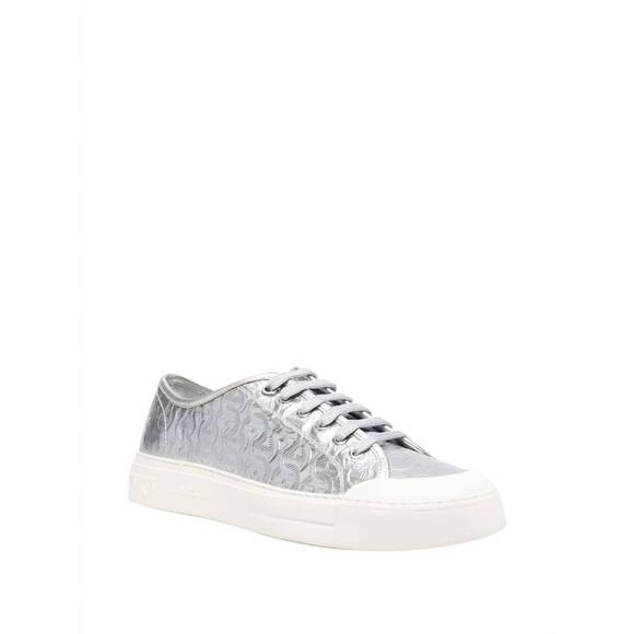 NEW SALVATORE FERRAGAMO men's gancini low top sneakers in grey